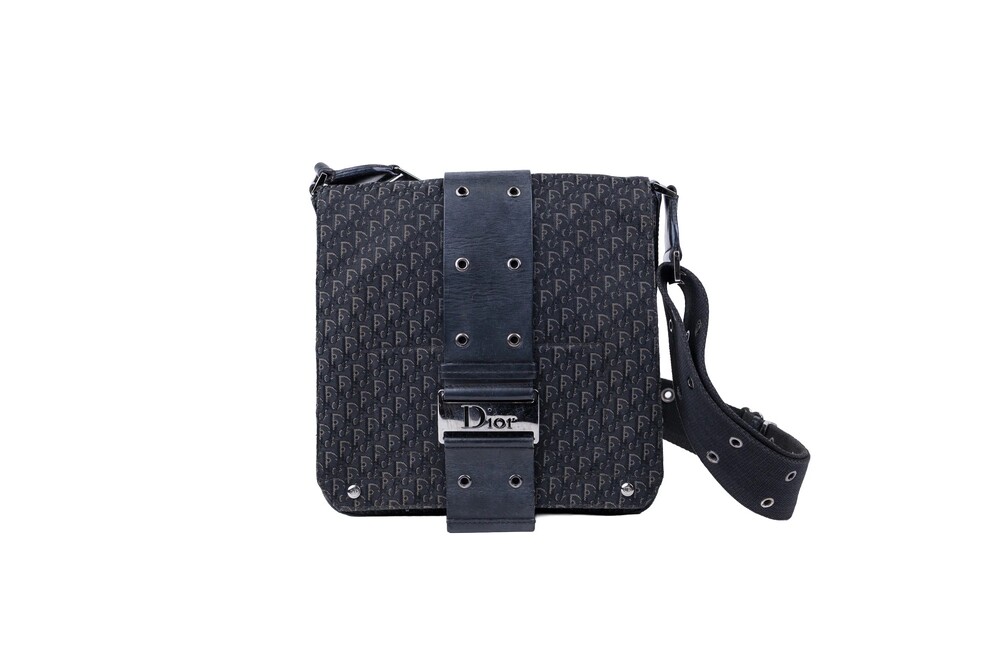 Christian Dior Gray Black Canvas and Leather Diorissimo Street Chic Messenger Ba